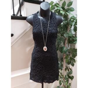 The Clothing Company Women's Black Crochet Tape Lace Flapper Tank Dress Size M